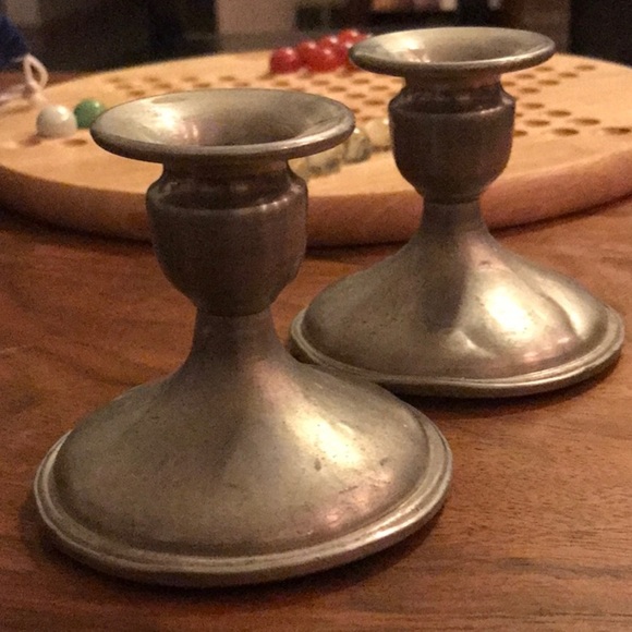 Revere Pewter VTG Pair Of 2 Candle Holders Weighted Pewter Set Round - Picture 3 of 13